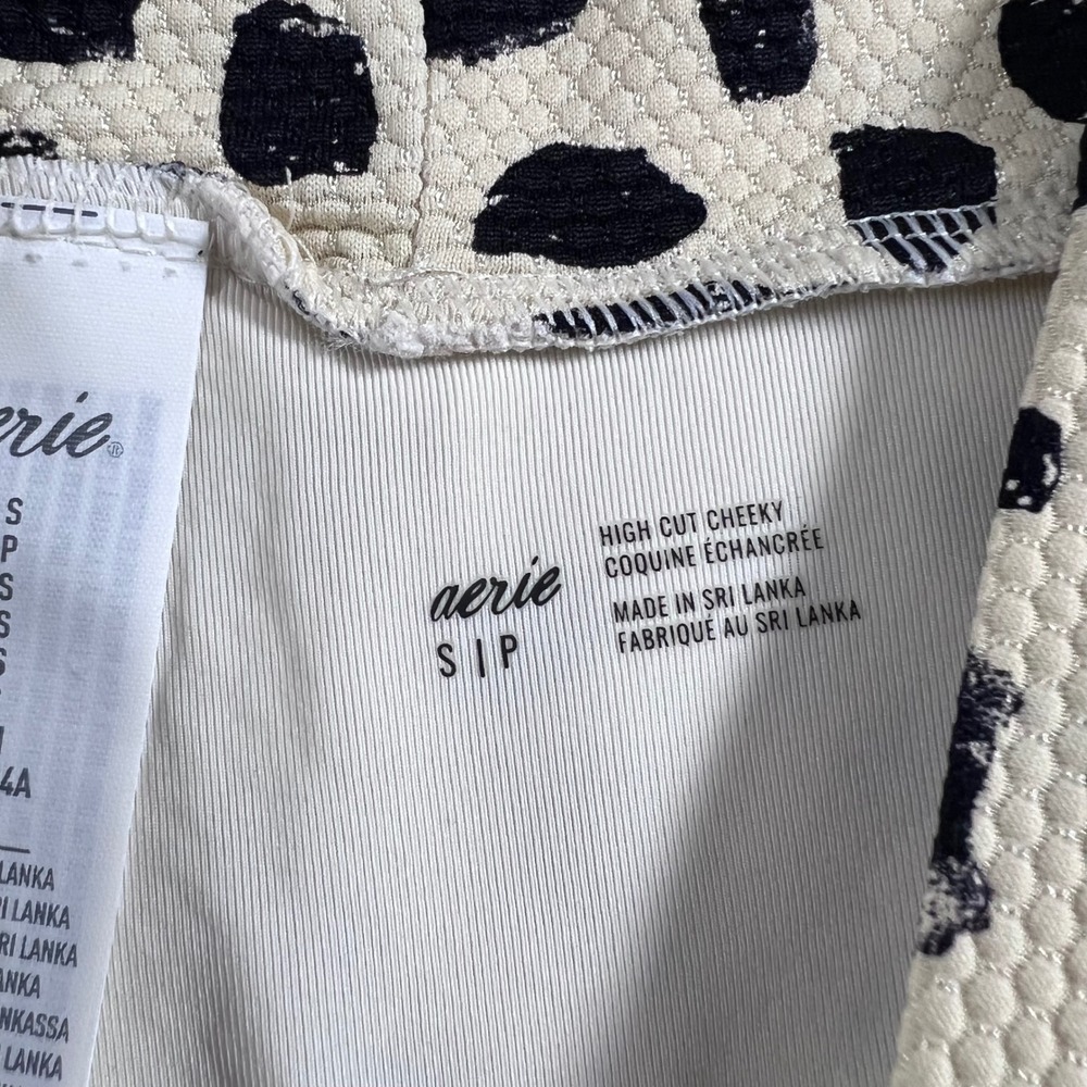 Aerie High Cut Cheeky Bikini Bottom Small Cream Black Animal Spot 075-1754-3752 - Picture 6 of 10